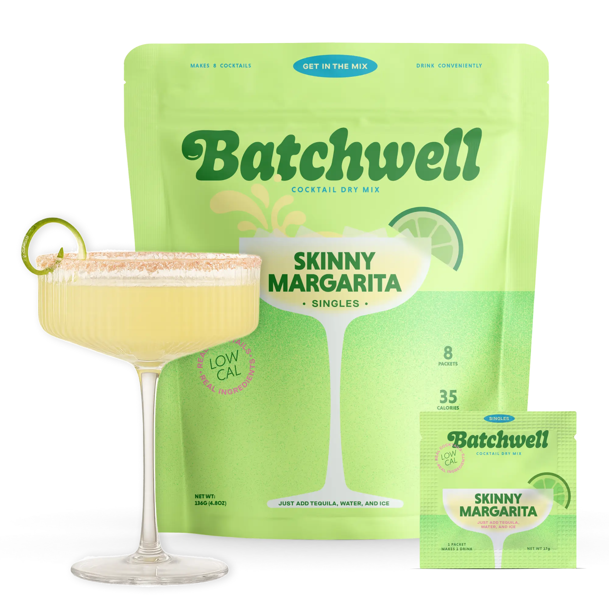 Batchwell Skinny Margarita powdered cocktail mix with zero sugar and monk fruit sweetener.