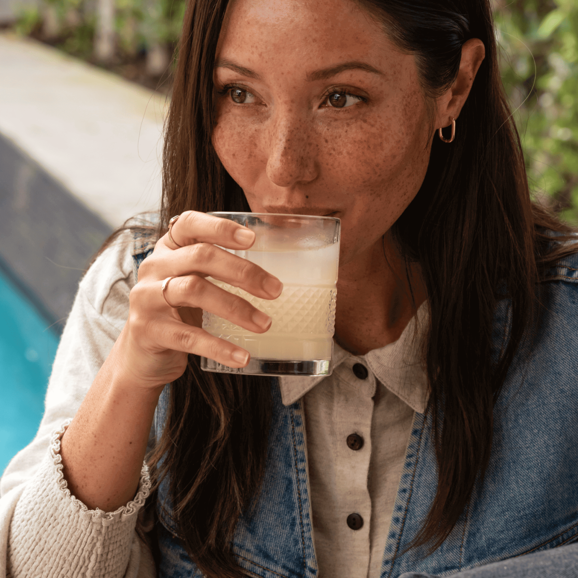 lady drinking a skinny margarita